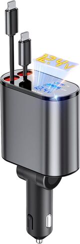Retractable Car Charger, 4 in 1 Fast Car Phone Charger 66W, Retractable Cables [30W PD 3.0] and USB Car Charger, USB C Car Charger for iPhone 15/14/13/12/11, Galaxy, Pixel in Kuwait