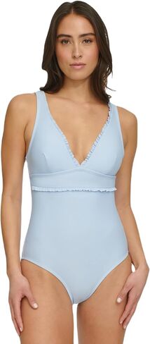 Tommy Hilfiger Women's Micro Ruffle Over The Shoulder Everyday Basic One Piece in Saudi Arabia