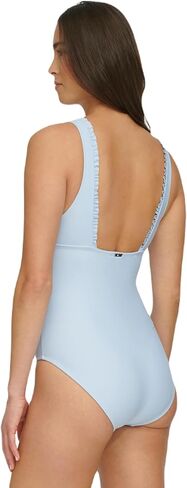 Tommy Hilfiger Women's Micro Ruffle Over The Shoulder Everyday Basic One Piece in Saudi Arabia