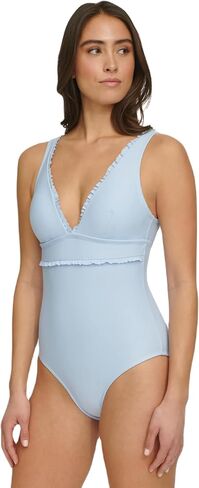 Tommy Hilfiger Women's Micro Ruffle Over The Shoulder Everyday Basic One Piece in Saudi Arabia