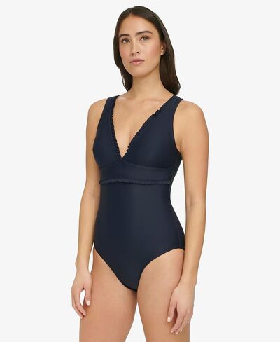 Tommy Hilfiger Women's Micro Ruffle Over The Shoulder Everyday Basic One Piece in Saudi Arabia
