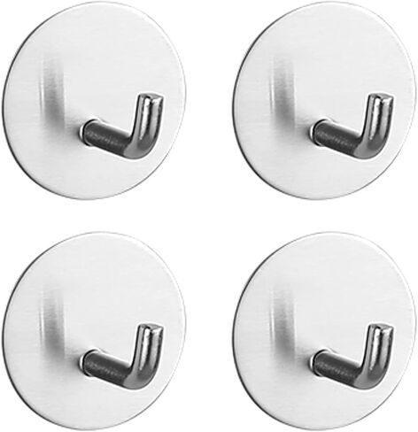 Heavy Duty Adhesive Hooks Waterproof Stainless Steel Hooks Stick on The Wall Towel Coat Key Hanger Hooks Kitchen Bathroom Home 4 Pack (Silver, Round) in Saudi Arabia