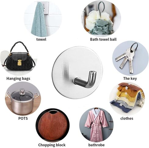 Heavy Duty Adhesive Hooks Waterproof Stainless Steel Hooks Stick on The Wall Towel Coat Key Hanger Hooks Kitchen Bathroom Home 4 Pack (Silver, Round) in Saudi Arabia