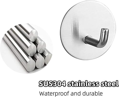Heavy Duty Adhesive Hooks Waterproof Stainless Steel Hooks Stick on The Wall Towel Coat Key Hanger Hooks Kitchen Bathroom Home 4 Pack (Silver, Round) in Saudi Arabia