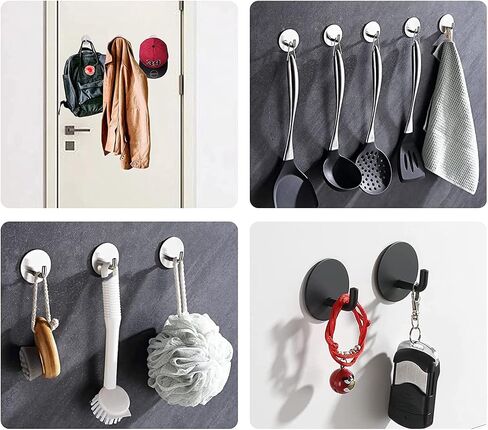 Heavy Duty Adhesive Hooks Waterproof Stainless Steel Hooks Stick on The Wall Towel Coat Key Hanger Hooks Kitchen Bathroom Home 4 Pack (Silver, Round) in Saudi Arabia