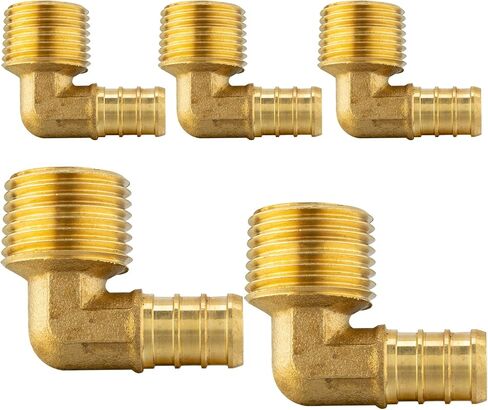 5 Pack PEX Fittings,Pex 1/2"x 1/2" Male Threaded NPT Elbow Barb Crimp Brass Fitting,1/2 Inch PEX F1807 Male Elbow for Pex Pipes in Plumbing Jobs in Kuwait