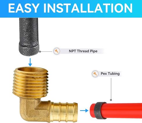 5 Pack PEX Fittings,Pex 1/2"x 1/2" Male Threaded NPT Elbow Barb Crimp Brass Fitting,1/2 Inch PEX F1807 Male Elbow for Pex Pipes in Plumbing Jobs in Kuwait