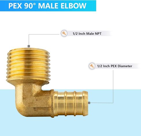 5 Pack PEX Fittings,Pex 1/2"x 1/2" Male Threaded NPT Elbow Barb Crimp Brass Fitting,1/2 Inch PEX F1807 Male Elbow for Pex Pipes in Plumbing Jobs in Kuwait