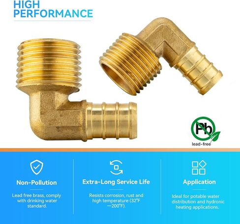 5 Pack PEX Fittings,Pex 1/2"x 1/2" Male Threaded NPT Elbow Barb Crimp Brass Fitting,1/2 Inch PEX F1807 Male Elbow for Pex Pipes in Plumbing Jobs in Kuwait