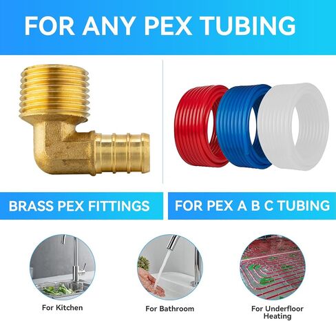 5 Pack PEX Fittings,Pex 1/2"x 1/2" Male Threaded NPT Elbow Barb Crimp Brass Fitting,1/2 Inch PEX F1807 Male Elbow for Pex Pipes in Plumbing Jobs in Kuwait