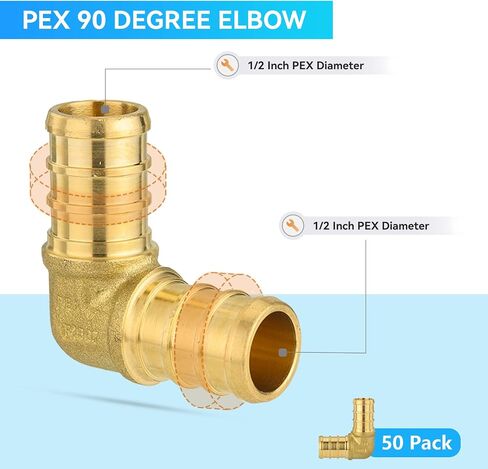 5 Pack PEX Fittings,Pex 1/2"x 1/2" Male Threaded NPT Elbow Barb Crimp Brass Fitting,1/2 Inch PEX F1807 Male Elbow for Pex Pipes in Plumbing Jobs in Kuwait