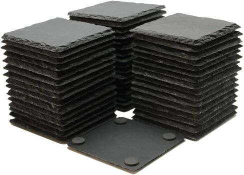 52 Pack 4 x 4 Inch Yousonew Blank Black Slate Coasters Bulk Square Slate Stone Coaster for Drink Bar Kitchen Home,Outdoor Coffee Table,Engraving,Handmade Natural Rough Edge, Set of 52 in Saudi Arabia