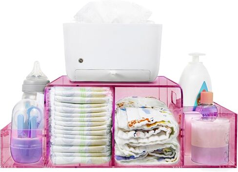 Acrylic Diaper Organizer, Changing Diaper Table Organizer, Removable Side Bins Baby Diaper Caddy Organizer,Tabletop Organizer Holds Diapers,Wipes, Wipe Warmer, Wipe Dispenser, and Other Essentials in Saudi Arabia