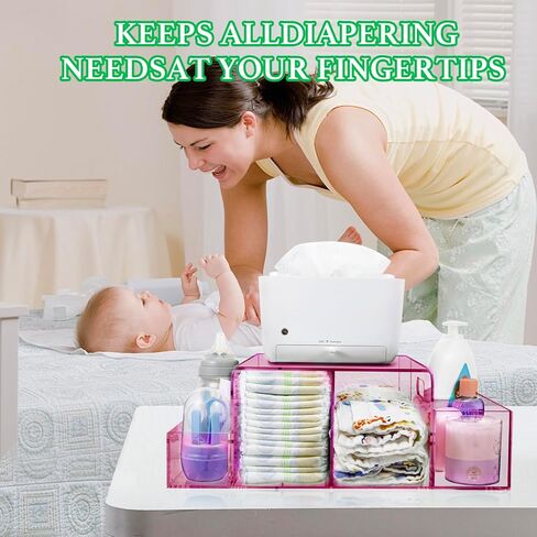 Acrylic Diaper Organizer, Changing Diaper Table Organizer, Removable Side Bins Baby Diaper Caddy Organizer,Tabletop Organizer Holds Diapers,Wipes, Wipe Warmer, Wipe Dispenser, and Other Essentials in Saudi Arabia