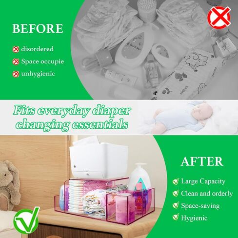 Acrylic Diaper Organizer, Changing Diaper Table Organizer, Removable Side Bins Baby Diaper Caddy Organizer,Tabletop Organizer Holds Diapers,Wipes, Wipe Warmer, Wipe Dispenser, and Other Essentials in Saudi Arabia