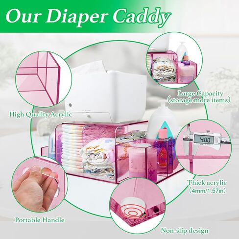 Acrylic Diaper Organizer, Changing Diaper Table Organizer, Removable Side Bins Baby Diaper Caddy Organizer,Tabletop Organizer Holds Diapers,Wipes, Wipe Warmer, Wipe Dispenser, and Other Essentials in Saudi Arabia