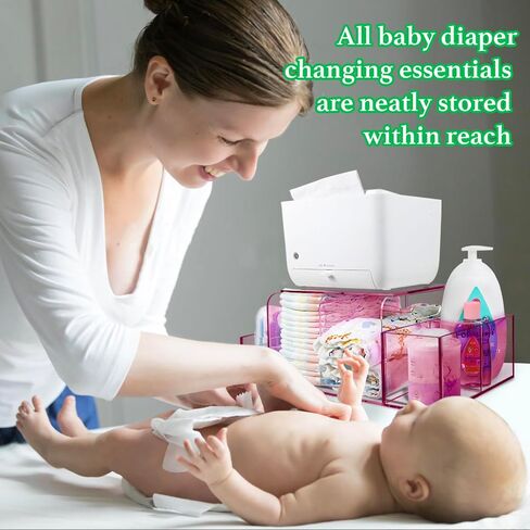 Acrylic Diaper Organizer, Changing Diaper Table Organizer, Removable Side Bins Baby Diaper Caddy Organizer,Tabletop Organizer Holds Diapers,Wipes, Wipe Warmer, Wipe Dispenser, and Other Essentials in Saudi Arabia