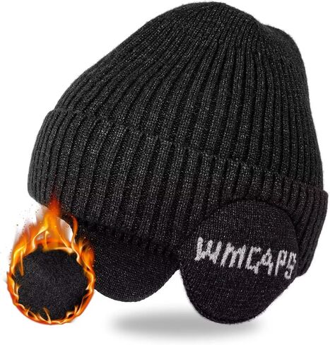 Wmcaps Fleece Line Beanie with Earflap,Winter Knitted Hat for Men Women Stocking Caps for Cold Weather in Kuwait