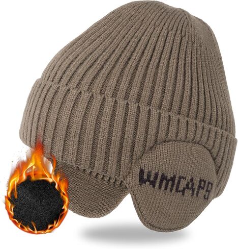 Wmcaps Fleece Line Beanie with Earflap,Winter Knitted Hat for Men Women Stocking Caps for Cold Weather in Kuwait