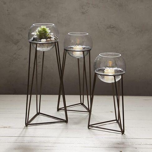 حامل الشموع ذو العمود الزجاجي رقم 47 والرئيسي، صغير، برونزي قديم in Kuwait