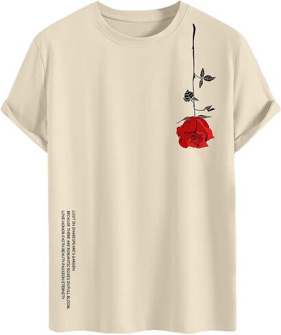 Mens Oversized Graphic Tees Vintage Floral Printed T Shirts Cool Streetwear Designer Shirt Summer Baggy Crewneck Top in Saudi Arabia