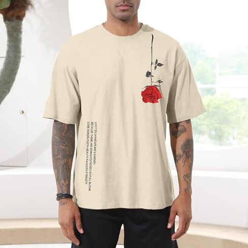 Mens Oversized Graphic Tees Vintage Floral Printed T Shirts Cool Streetwear Designer Shirt Summer Baggy Crewneck Top in Saudi Arabia