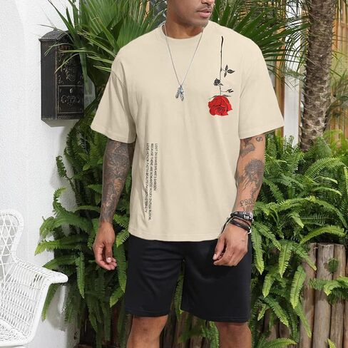 Mens Oversized Graphic Tees Vintage Floral Printed T Shirts Cool Streetwear Designer Shirt Summer Baggy Crewneck Top in Saudi Arabia