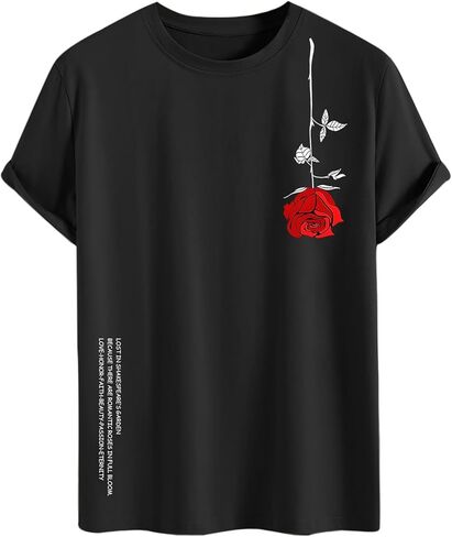 تي شيرت رجالي كبير الحجم برسومات عتيقة مطبوع عليه زهور تي شيرت رائع مصمم ملابس الشارع قميص صيفي فضفاض بياقة دائرية in Kuwait