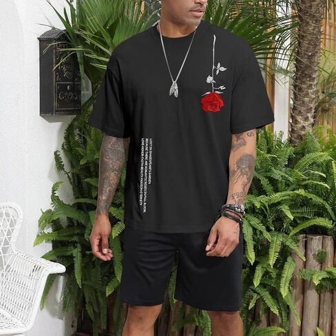 تي شيرت رجالي كبير الحجم برسومات عتيقة مطبوع عليه زهور تي شيرت رائع مصمم ملابس الشارع قميص صيفي فضفاض بياقة دائرية in Kuwait