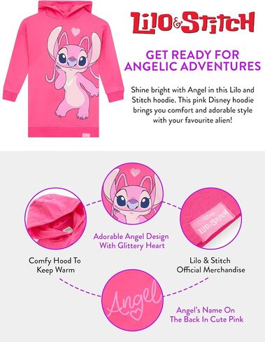 Disney Stitch Hoodie For Girls | Stitch And Angel Girls Hoodie | Girls Long Hoodie | Stitch Clothes For Girls | Sizes 6 To 14 in Saudi Arabia