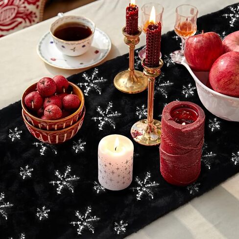 yuboo Fur Christmas Table Runner White and Silver Sequin Snowflakes, 72 inches Snow Furry Dresser Runner for Xmas Christmas Table Bed Decorations in Saudi Arabia