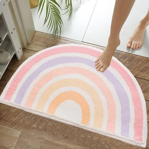 Cute Rainbow Sugar Colors Bathroom Rugs Non-Slip Washable Absorbent Plush Microfiber Floor Doormats Bath Mat Super Soft for Entrance Decoration Indoor Water Absorption (Green, 50 * 80cm) in Saudi Arabia