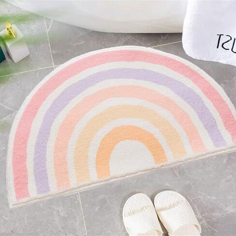 Cute Rainbow Sugar Colors Bathroom Rugs Non-Slip Washable Absorbent Plush Microfiber Floor Doormats Bath Mat Super Soft for Entrance Decoration Indoor Water Absorption (Green, 50 * 80cm) in Saudi Arabia
