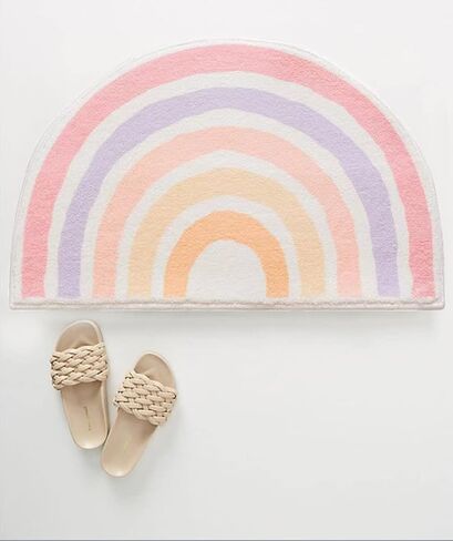Cute Rainbow Sugar Colors Bathroom Rugs Non-Slip Washable Absorbent Plush Microfiber Floor Doormats Bath Mat Super Soft for Entrance Decoration Indoor Water Absorption (Green, 50 * 80cm) in Saudi Arabia