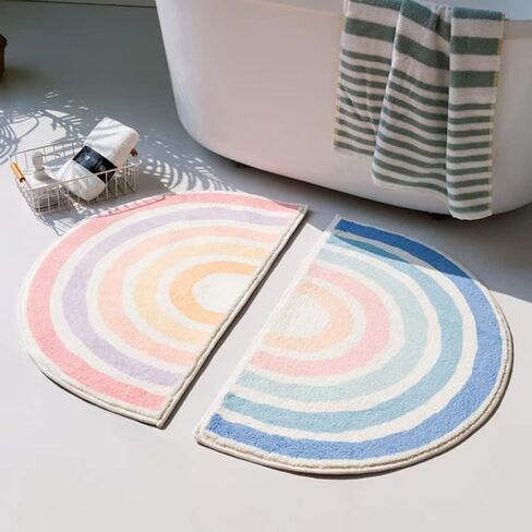 Cute Rainbow Sugar Colors Bathroom Rugs Non-Slip Washable Absorbent Plush Microfiber Floor Doormats Bath Mat Super Soft for Entrance Decoration Indoor Water Absorption (Green, 50 * 80cm) in Saudi Arabia