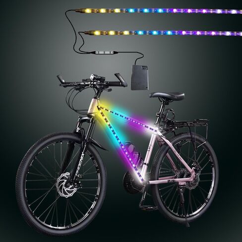 Led Bike Frame Light Strip,Can Be Cropped,Bike Lights for Night Riding,Safety Waterproof RGB Colorful Lamp for Outdoor Bike Lighting Accessories (2 * 1.64ft) in Saudi Arabia