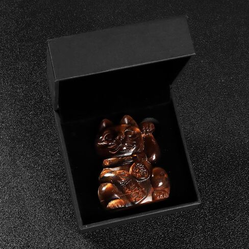 Artistone 2" Yellow Tiger Eye Crystal Lucky Cat Figurine Hand Carved Maneki Neko Money Cats Statue Good Luck Feng Shui Decoration for Home Office with Gift Box in Saudi Arabia