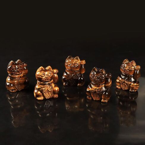 Artistone 2" Yellow Tiger Eye Crystal Lucky Cat Figurine Hand Carved Maneki Neko Money Cats Statue Good Luck Feng Shui Decoration for Home Office with Gift Box in Saudi Arabia