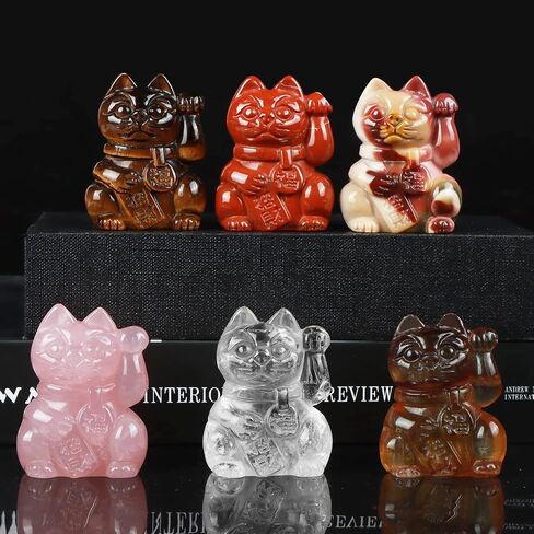 Artistone 2" Yellow Tiger Eye Crystal Lucky Cat Figurine Hand Carved Maneki Neko Money Cats Statue Good Luck Feng Shui Decoration for Home Office with Gift Box in Saudi Arabia