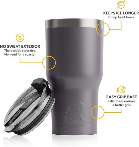RTIC 20 oz Insulated Tumbler Stainless Steel Coffee Travel Mug with Lid, Spill Proof, Hot Beverage and Cold, Portable Thermal Cup for Car, Camping, Graphite in Kuwait
