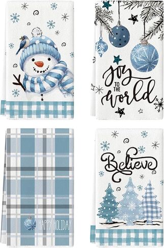 Artoid Mode Black Red Xmas Tree Snowman Christmas Kitchen Towels Dish Towels, 18x26 Inch Holiday Believe Bird Winter Decoration Hand Towels Set of 4 in Saudi Arabia