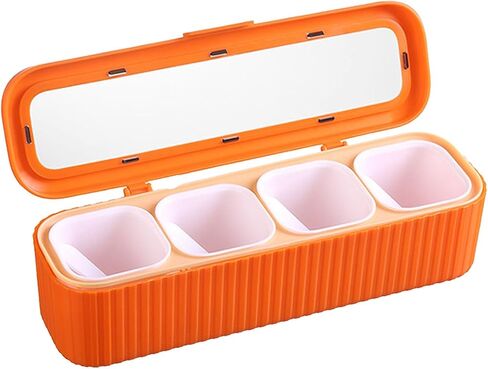 Seasoning Storage Box Sealed 4 Compartment Spice Container Set Household Storage Container Condiment Jars with Spoon for Storage Condiment Sugar Salt Pepper Kitchen Spices ﻿ in Saudi Arabia
