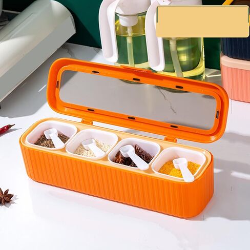 Seasoning Storage Box Sealed 4 Compartment Spice Container Set Household Storage Container Condiment Jars with Spoon for Storage Condiment Sugar Salt Pepper Kitchen Spices ﻿ in Saudi Arabia
