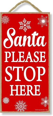 Honey Dew Gifts, Santa Please Stop Here, 10 inch by 5 Inch, Wood Home Sign, Funny Christmas Signs, Home Decor, Holiday Gifts, Christmas Door Decorations, 75575 in Saudi Arabia