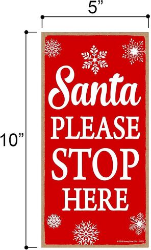 Honey Dew Gifts, Santa Please Stop Here, 10 inch by 5 Inch, Wood Home Sign, Funny Christmas Signs, Home Decor, Holiday Gifts, Christmas Door Decorations, 75575 in Saudi Arabia