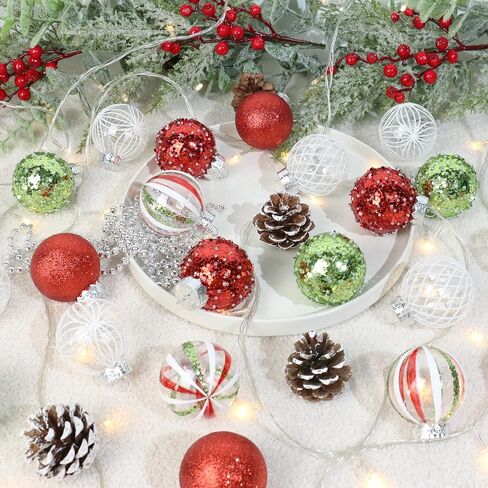 RostCaft 60MM/2.36Inch Clear Christmas Ornaments Set, 24PCS Shatterproof Christmas Ornaments Balls for Christmas Tree Hanging Decorations for Holiday Wedding Gifts Xmas Party Decor - Red/Green/White. in Saudi Arabia