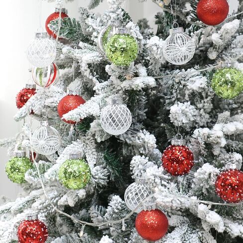 RostCaft 60MM/2.36Inch Clear Christmas Ornaments Set, 24PCS Shatterproof Christmas Ornaments Balls for Christmas Tree Hanging Decorations for Holiday Wedding Gifts Xmas Party Decor - Red/Green/White. in Saudi Arabia