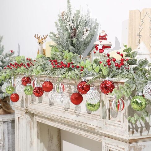 RostCaft 60MM/2.36Inch Clear Christmas Ornaments Set, 24PCS Shatterproof Christmas Ornaments Balls for Christmas Tree Hanging Decorations for Holiday Wedding Gifts Xmas Party Decor - Red/Green/White. in Saudi Arabia