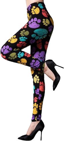 Fashion Pattern Print Leggings for Women,Cozy Beautiful Soft Printed Workout Legging Pants,Leopard/paw/Love Legging Pants in Kuwait
