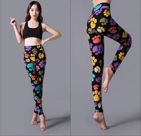 Fashion Pattern Print Leggings for Women,Cozy Beautiful Soft Printed Workout Legging Pants,Leopard/paw/Love Legging Pants in Kuwait